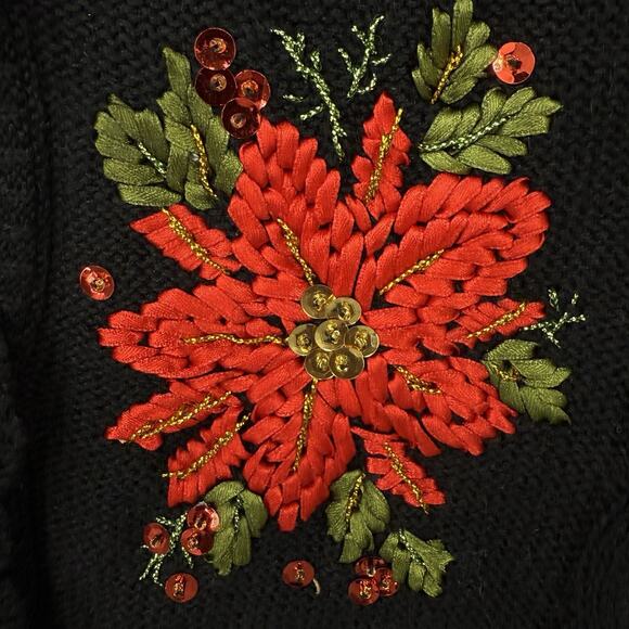 Drapers Damons Christmas Cardigan size XL Button Up Holly Poinsettia Embroidered - Picture 4 of 11